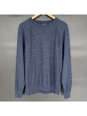 J.Crew Mens Raglan Budded Crewneck Sweater L Heathered Blue Cotton Preppy F9518